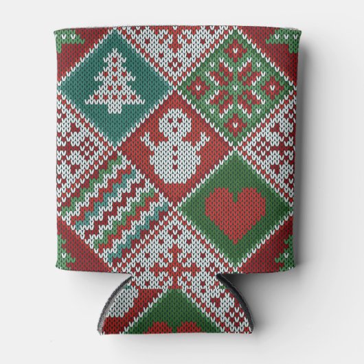 Red Green White Faux Knit-kerstpatroon Blikjeskoeler (Voorkant)