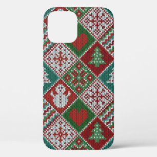 Red Green White Faux Knit-kerstpatroon iPhone 12 Hoesje