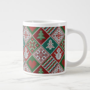 Red Green White Faux Knit-kerstpatroon Extra Grote Beker