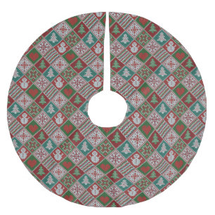 Red Green White Faux Knit-kerstpatroon Kerstboom Rok