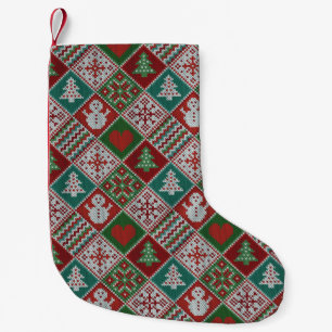 Red Green White Faux Knit-kerstpatroon Kleine Kerstsok
