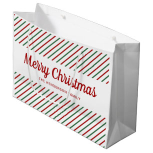 Red Green White Stripes Merry Kerstmis Groot Cadeauzakje