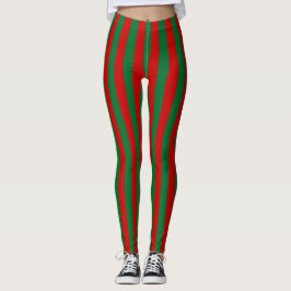 Red Green Wide Vertical Stripe Holiday Leggings