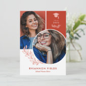 Red Greenery Overlapping Foto's Afstuderen Kaart (Staand voorkant)