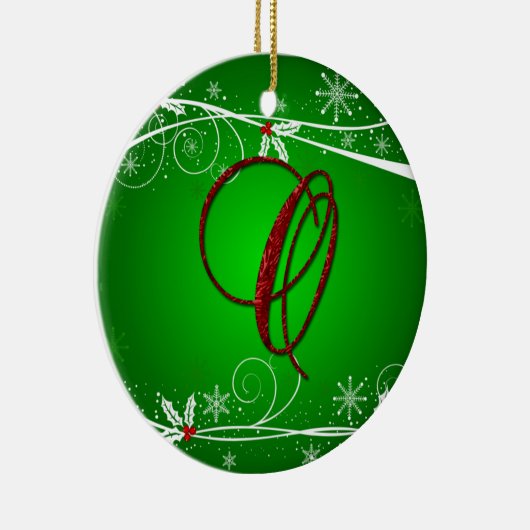 Red Greens Holly Initiaal met kerstversiering Keramisch Ornament (Rechts)