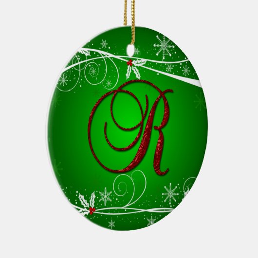 Red Greens Holly Initiaal R kerstversiering Keramisch Ornament (Rechts)