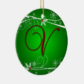 Red Greens Holly Initiaal tegen kerstversiering Keramisch Ornament (Rechts)