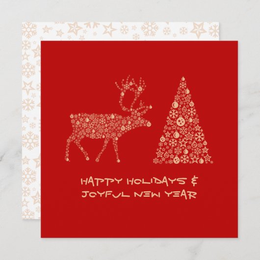 Red greeting card HAPPY HOLIDAYS JOYFUL NEW YEAR Feestdagenkaart (Voorkant / Achterkant)