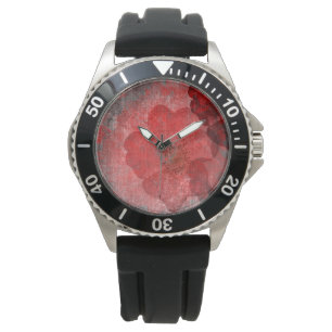 Red Grey Black Grunge Digital Graphic Art Design Horloge