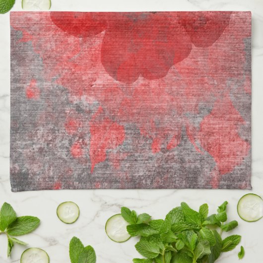 Red Grey Black Grunge Digital Graphic Art Design Theedoek (Gevouwen)