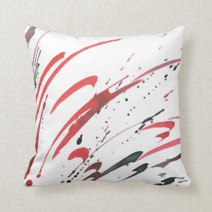 Red Grey Black Waterverf Abstract Pillow Kussen