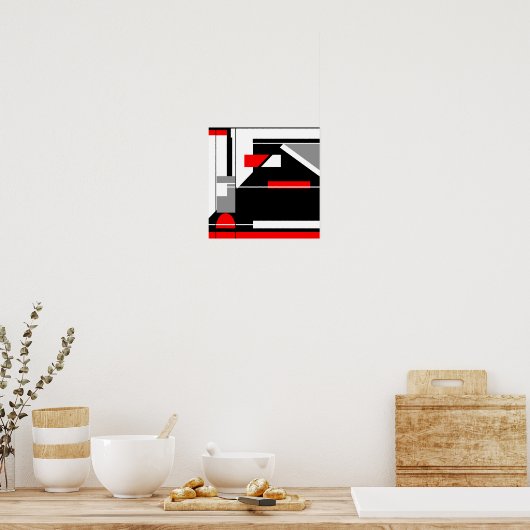 Red Grey Black White Geometric MCM-achtig design Poster (Keuken)