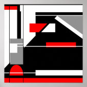 Red Grey Black White Geometric MCM-achtig design Poster (Voorkant)