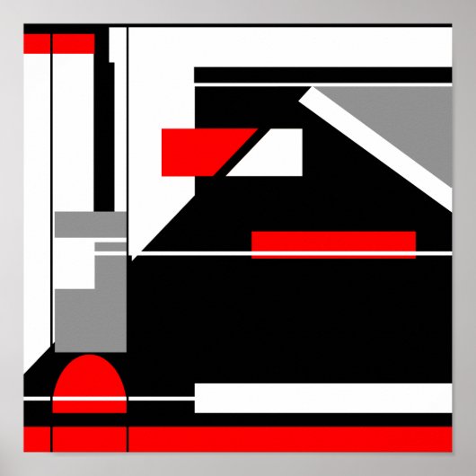 Red Grey Black White Geometric MCM-achtig design Poster (Voorkant)