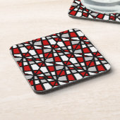 Red Grey Black White Geometric Pattern Bier Onderzetter (Linkerzijde)