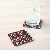Red Grey Black White Geometric Pattern Bier Onderzetter (Rechterzijde)