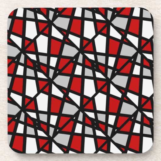 Red Grey Black White Geometric Pattern Bier Onderzetter (Voorkant)
