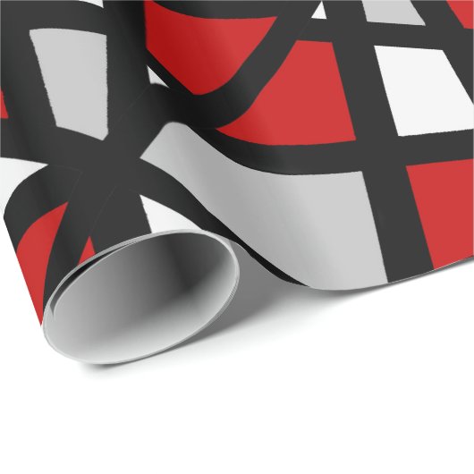 Red Grey Black White Geometric Pattern Cadeaupapier (Rol Hoek)