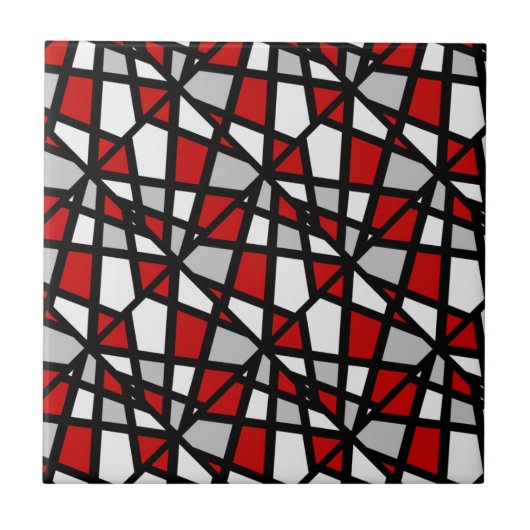 Red Grey Black White Geometric Pattern Tegeltje (Voorkant)