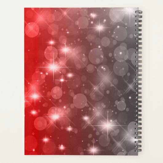 Red & Grey Bokeh Moderne Monogram Sparkor Planner (Dos)