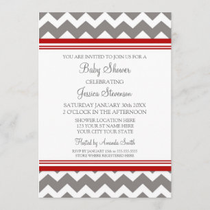 Red Grey Chevron Custom Baby Shower Invitaties Kaart