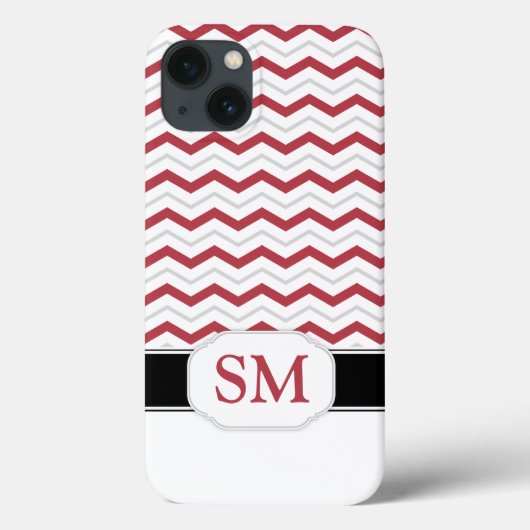 Red & Grey Chevron Monogram iPad 2/3/4 Coque (Verso)