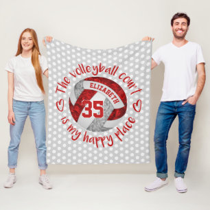 Red Grey De volleybal rechtbank is mijn gelukkige  Fleece Deken