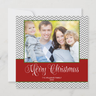 Red Grey Green Chevron Carré de Noël Carte photo