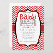 Red Grey Herringbone Baby Shower Invitations (Devant / Derrière)