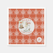 Red Grey Snowflakes Kerstmis Ice Schaats Monogram Servet (Voorkant)
