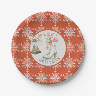 Red Grey Snowflakes Kerstmis Ice Schaats Party Papieren Bordje