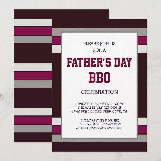 Red Grey Stripes Fathers Day Uitnodiging (Voorkant / Achterkant)