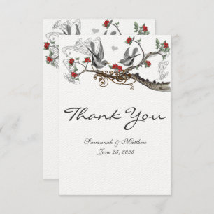 Red & Grey Vintage Birds Invitation de mariage