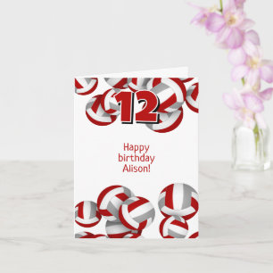 Red Grey volleyballen kinder sport Happy Birthday Kaart