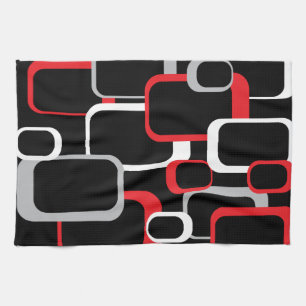 Red Grey White Black Retro Squares Patroon Theedoek