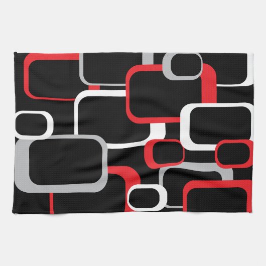 Red Grey White Black Retro Squares Patroon Theedoek (Horizontaal)