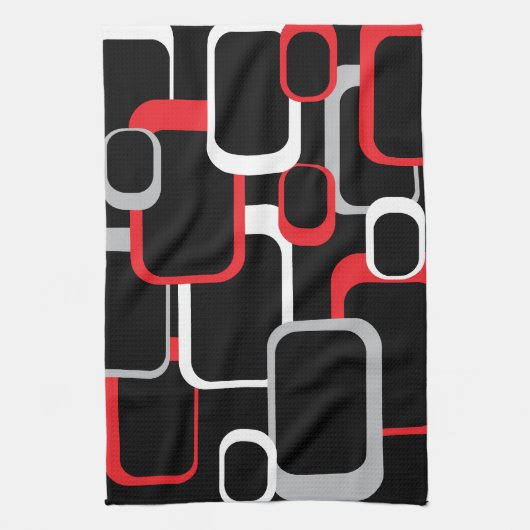 Red Grey White Black Retro Squares Patroon Theedoek (Verticaal)