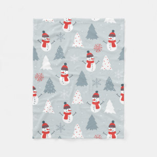 Red Grey & White Kerstmis Snowman Pattern Fleece Deken