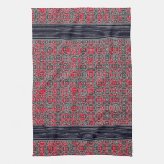 Red & Grey X's en O's Pattern Kitchen Towel Theedoek (Verticaal)