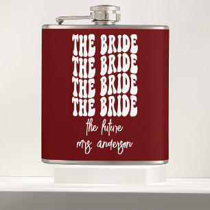 Red Groovy Retro Persoonlijke Bachelorette Bride Heupfles