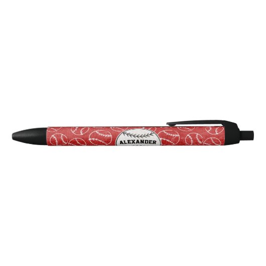 Red Grunge Baseball Pattern Zwarte Inkt Pen (Bovenkant)