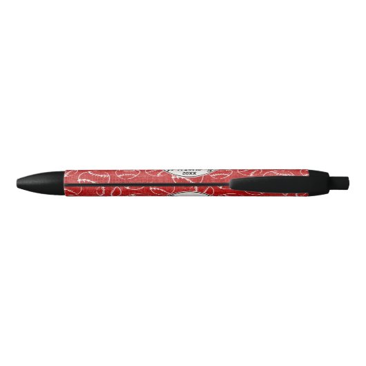 Red Grunge Baseball Pattern Zwarte Inkt Pen (Achterkant)