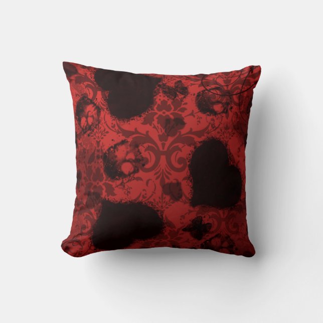 Red Grunge Damask Valentijn Kussen (Voorkant)