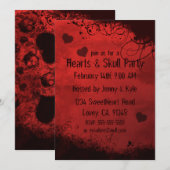 Red Grunge Damask Valentine Invitation (Devant / Derrière)