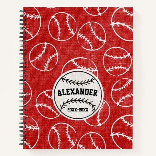 Red Grunged Baseball Pattern Notitieboek (Voorkant)