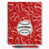 Red Grunged Baseball Pattern Notitieboek
