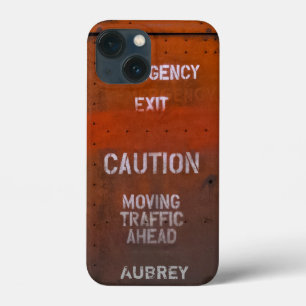 Red Grungy Emergency Exit Custom Name iPhone 13 Mini Hoesje