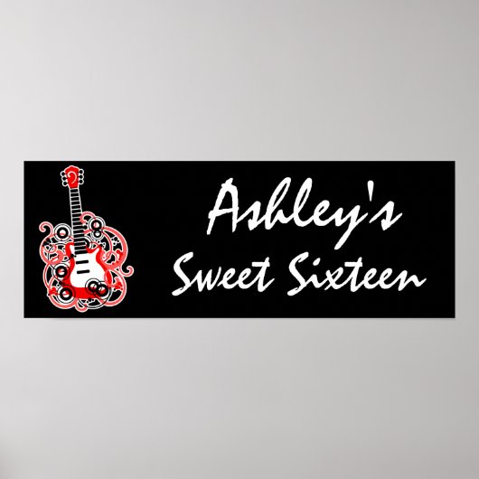 Red Guitar Rock Star Sweet 16 Banner Poster (Devant)