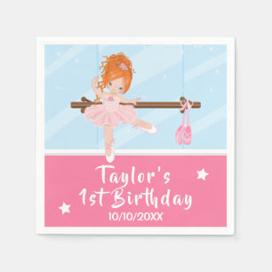 Red Hair Ballerina Pink Tutu Birthday Napkins Servet