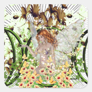 Red Hair Fairy Vierkante Sticker